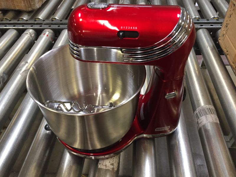 Photo 3 of DASH Stand Mixer (Electric Mixer for Everyday Use): 6 Speed Stand Mixer with 3 qt Stainless Steel Mixing Bowl, Dough Hooks & Mixer Beaters for Frosting, Meringues & More - Red, DCSM250RD
