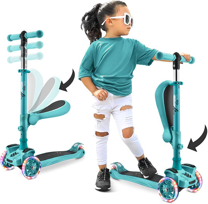 Photo 1 of 3 Wheeled Scooter for Kids - Stand & Cruise Child/Toddlers Toy Folding Kick Scooters w/Adjustable Height, Anti-Slip Deck, Flashing Wheel Lights, for Boys/Girls 2-12 Year Old - Hurtle HURFS56
