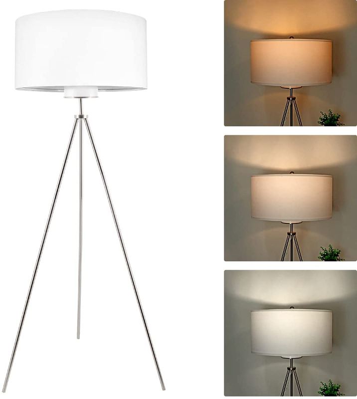 Photo 1 of Floor Lamp for Bedroom, LED Floor Lamp for Living Room with 3 Color Tempertures, 810 Lumens Bright Tripod Floor Lamp , Mid Century Modern Standing Lamp with White Shade, Floor Light for Office Home
