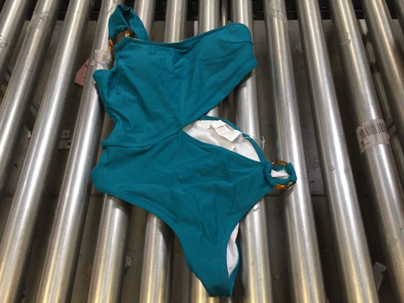 Photo 2 of CUPSHE Women's Teal One Shoulder Cutout O Ring One Piece Swimsuit size M
