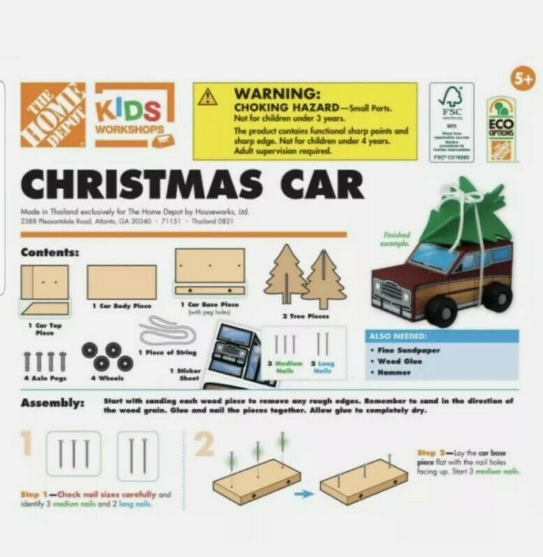 Photo 1 of Home Depot CHRISTMAS CAR Kids Workshop Kit w/ Pin -December 2021- Brand New
