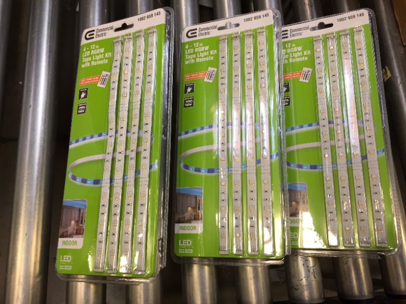 Photo 1 of 3x Commercial Electric 12 in. (30 cm) Linkable RGBW Indoor LED Flexible Tape Light Kit (4-Strip Pack)