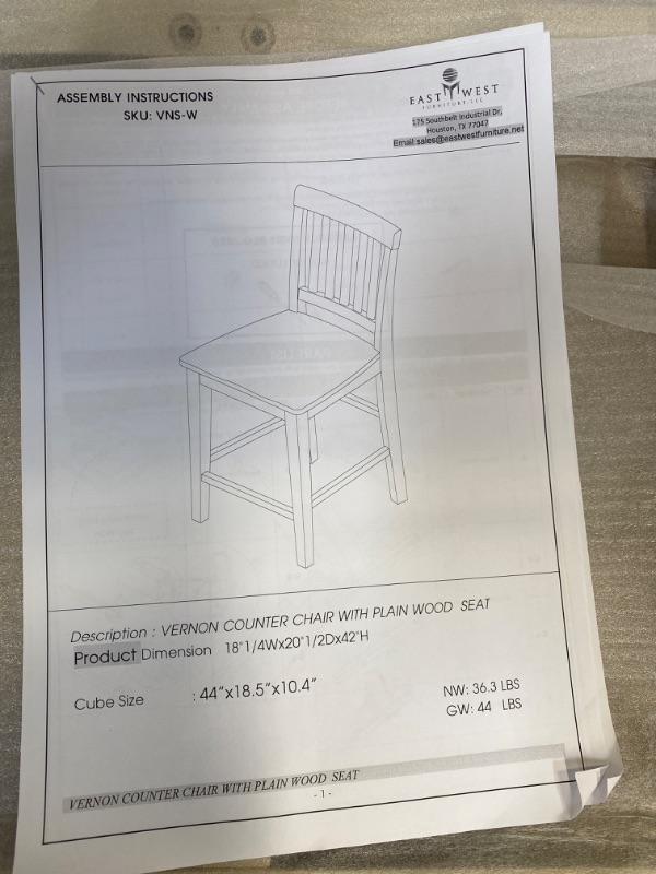 Photo 4 of East West Furniture Vernon Counter height dining chairs-Wooden Seat and Buttermilk Hardwood Structure kitchen counter height chairs set of 2
