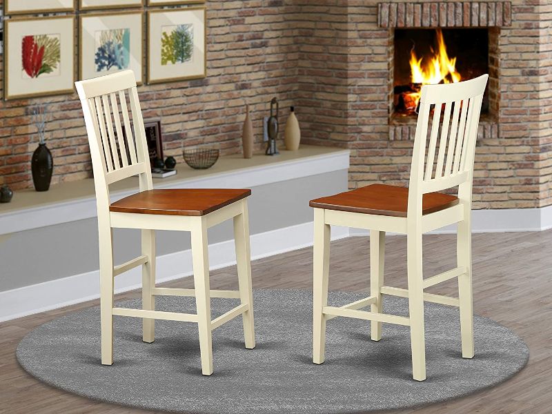 Photo 1 of East West Furniture Vernon Counter height dining chairs-Wooden Seat and Buttermilk Hardwood Structure kitchen counter height chairs set of 2
