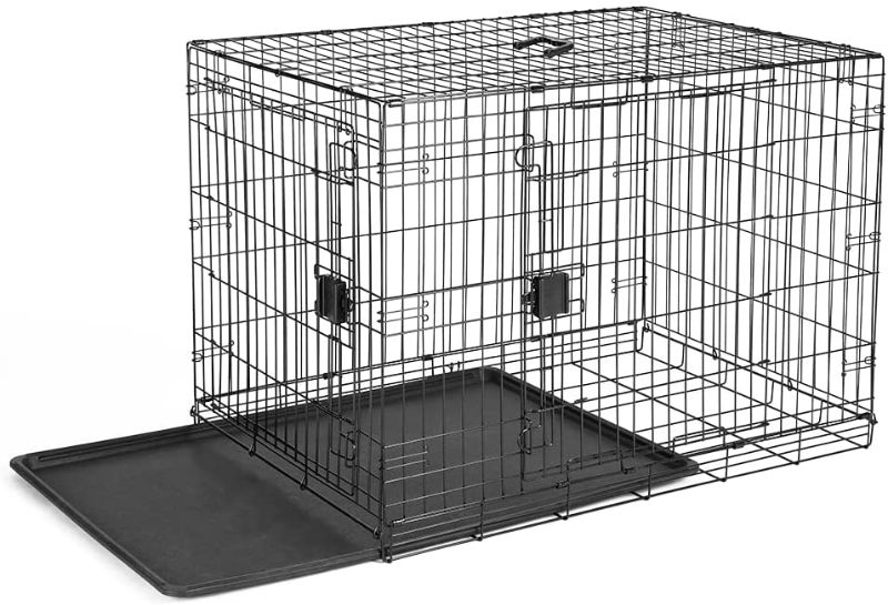 Photo 1 of Amazon Basics Foldable Metal Wire Dog Crate with Tray, Double Door, 42 Inch
