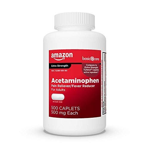 Photo 1 of Amazon Basic Care Extra Strength Pain Relief, Acetaminophen Caplets, 500 mg, 500 Count each bottle 4 pack EXP NOV 2022 ---
