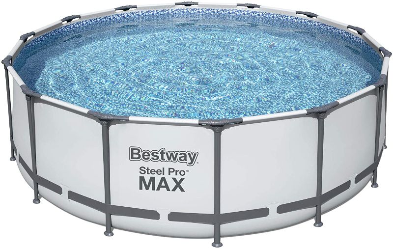 Photo 1 of Bestway 5613HE Steel Pro MAX 14 x 4 Foot Outdoor Frame Above Ground Round Swimming Pool Set with Ladder, Cover, and Filter Pump
