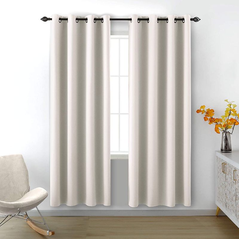 Photo 1 of Cream White Curtains 84 Inch Length for Bedroom Pair Set of 2 Grommet Insulated Thermal Blocking Room Darkening Ivory Beige Blackout Window Curtain Panels for Living Room 52x84 Inches Long
