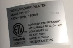 Photo 7 of PELONIS PH-17P 1500W Fast Heating, Programmable Thermostat, Easy Control, Widespread Oscillation, Over Heating Tip-Over Switch Protection, 360-Degree Surround Fan Forced Heater
(factory sealed) (opened to take photos)
