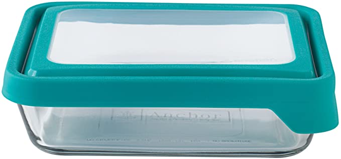 Photo 1 of Anchor Hocking TrueSeal Glass Food Storage Container with Lid, Teal, 6 Cup