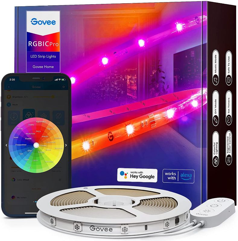 Photo 1 of Govee RGBIC LED Strip Lights, 16.4ft WiFi LED Lights Work with Alexa and Google Assistant, Smart LED Strips App Control, DIY, Music Sync, Color Changing Waterproof LED Lights for Bedroom, TV, Indoor
