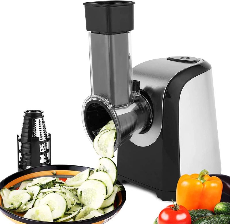 Photo 1 of Professional Salad Maker Electric Slicer/Shredder with One-Touch Control and 4 Free Attachments for fruits, vegetables, and cheeses (US Stock)
