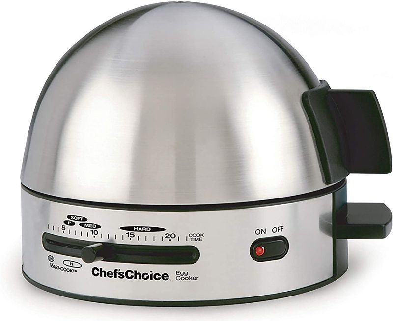 Photo 1 of Chef'sChoice 810 Gourmet Egg Cooker with 7 Egg Capacity Makes Soft Medium Hard Boiled and Poached Eggs Features Electronic Timer Audible Ready Signal Nonstick Stainless Steel Design, 7-Eggs, Silver
