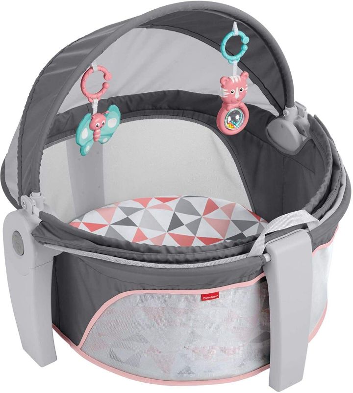 Photo 1 of Fisher-Price On-The-Go Baby Dome, Rosy Windmill, Grey/Pink

