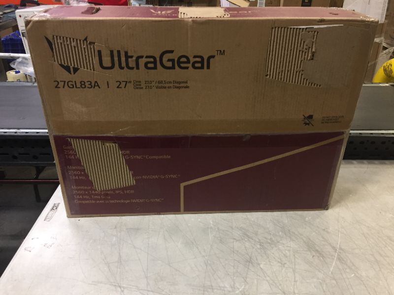 Photo 9 of LG UltraGear 27GL83A-B 27" QHD 2560 x 1440 (2K) 144 Hz HDMI, DisplayPort, Audio NVIDIA G-Sync Compatible IPS Gaming Monitor---MISSING ALL CABLES AND POWER CORD---SCREEN IS DIRTY---
