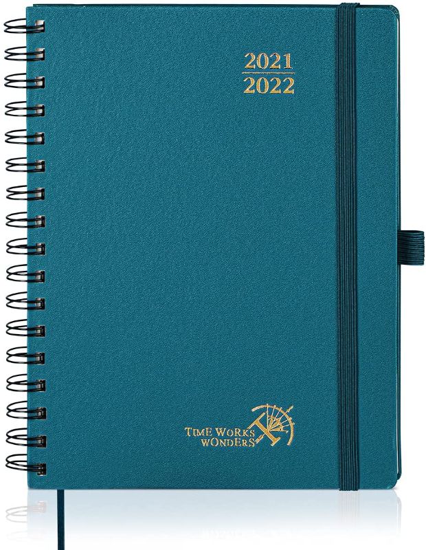 Photo 1 of Academic Planner 2021-2022 with Hourly Schedule & Vertical Weekly Layout - Agenda August 2021 - August 2022 with Monthly Calendar, Note & Contact Pages, Hardcover, 6.5" x 8.5", Pacific Green---SET OF 2---
