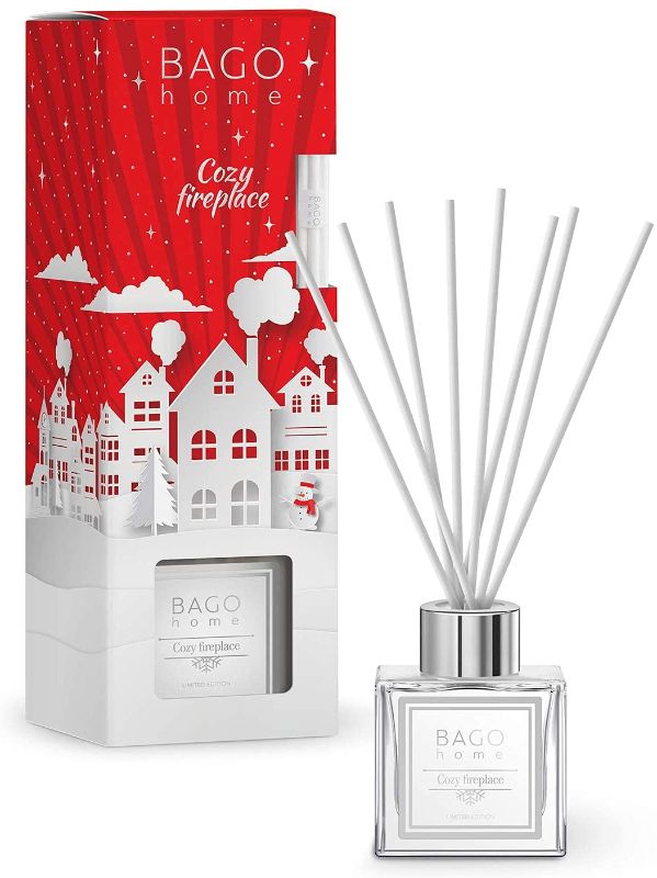 Photo 1 of BAGO home Christmas Collection Oil Reed Diffuser Set - Cozy Fireplace, 90 ml 3 oz
