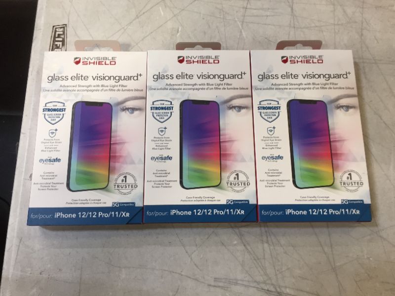 Photo 2 of ZAGG Apple iPhone 12/12 Pro/11 AND XR- InvisibleShield VisionGuard+ Screen Protector with Anti-Microbial Technology---SET OF 4---
