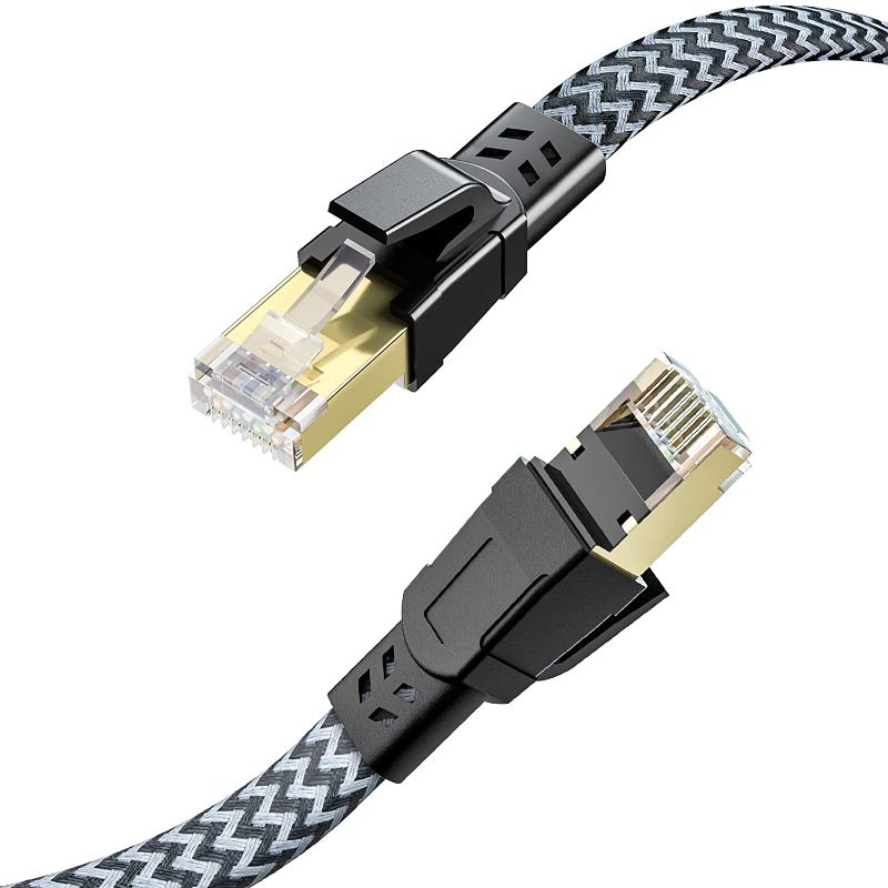 Photo 1 of Cat 8 Ethernet Cable 6.6ft, WLEAD 26AWG Nylon Braided High Speed Heavy Duty Cat8 Network LAN Patch Cord, 40Gbps 2000Mhz SFTP RJ45 Flat Cable Shielded in Wall, Modem/Router/Gaming/PC/PS4/X-Box-Grey---SET OF 2---
