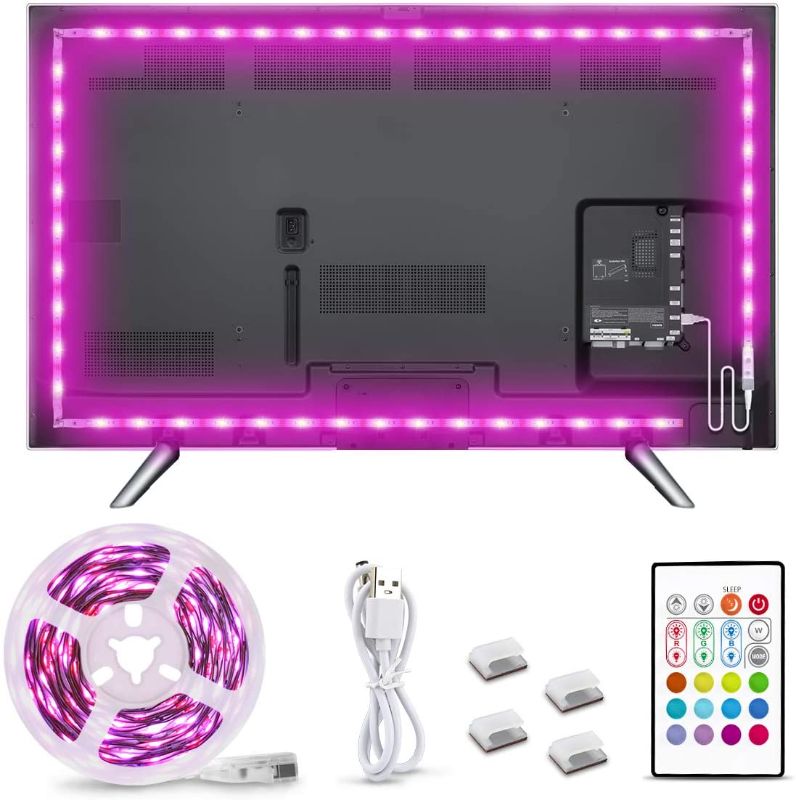 Photo 1 of RGB TV LED Backlight 8.2ft, Bright SMD 5050 LEDs Adhesive Strip Lights for 32-58inch TV Monitor, 4096 DIY Colors Options, 6 Dynamic Color Changing Mode, 5v USB Powered, 30mins Timing Off Ambient Light---COVER IS BROKEN---
