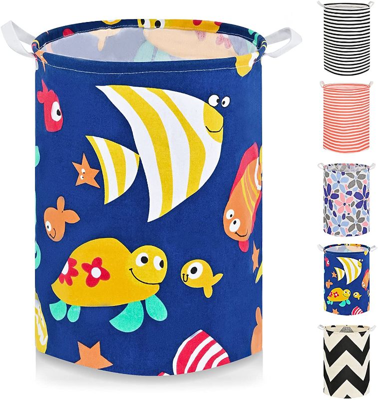 Photo 1 of 19.7 inch Freestanding Laundry Basket, Collapsible Dirty Clothes Hamper, Large Laundry Hamper With Handle (Blue Sea Animals)