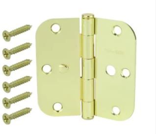 Photo 1 of 3-1/2 in. Bright Brass 5/8 in. Radius Security Door Hinges Value Pack (3-Pack)-2 SETS