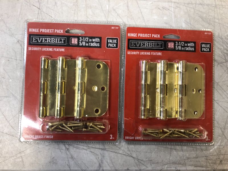Photo 2 of 3-1/2 in. Bright Brass 5/8 in. Radius Security Door Hinges Value Pack (3-Pack)-2 SETS