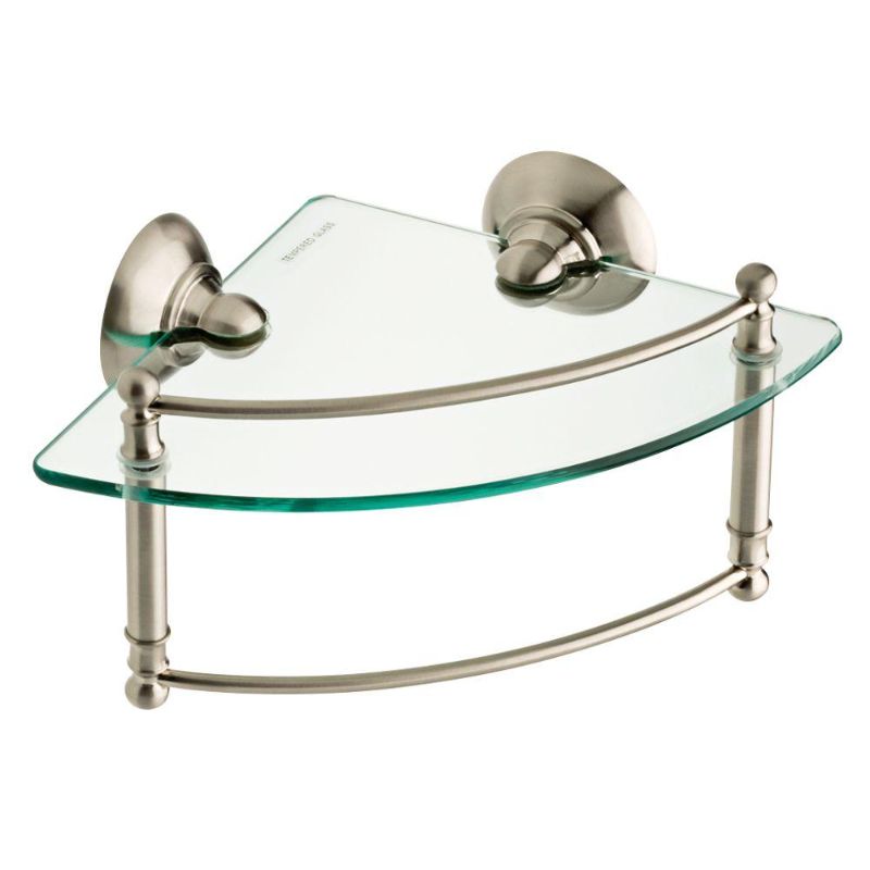 Photo 1 of Delta 8 in. W Glass Corner Shelf with Hand Towel Bar in Brushed Nickel
