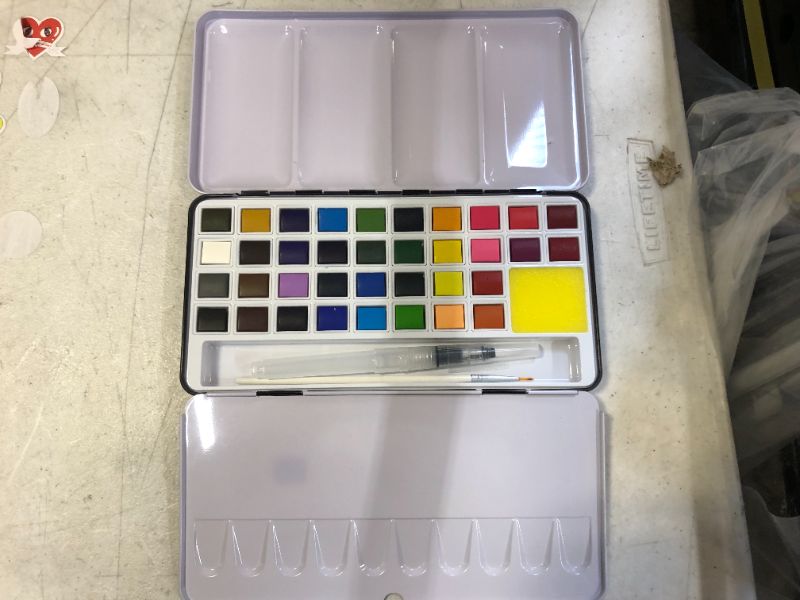 Photo 2 of 36 Watercolor Paint Set and Watercolor Paint Brushes For Kids - Paint for Kids and Adults Includes a Paint Pen - Metallic Case with Detachable Cake Pan Paint Pallet - Non-Toxic Watercolor Paint Set
