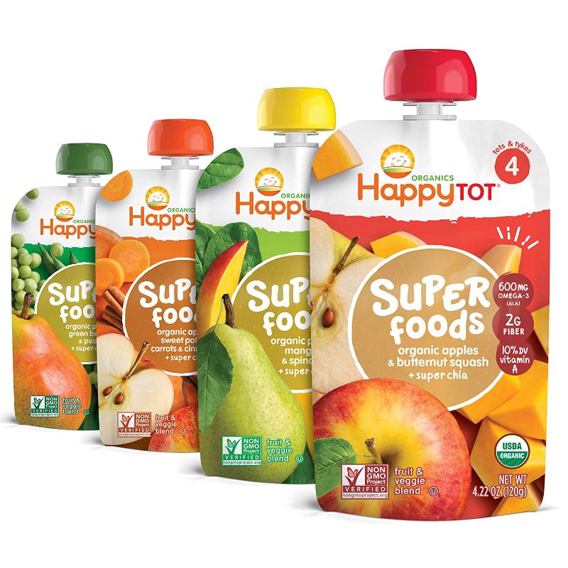 Photo 1 of HAPPYTOT Organics Super Foods Stage 4, Super Foods Variety Pack, 4.22 Ounce Pouch (Pack of 16) expires 20/Jan/2023