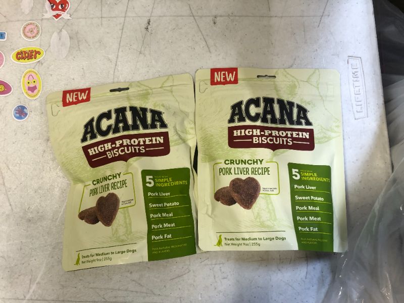 Photo 2 of ACANA Crunchy Biscuits Dog Treats, Pork Liver Recipe, High Protein, Large 9oz 2 pack expires 07/May/2022