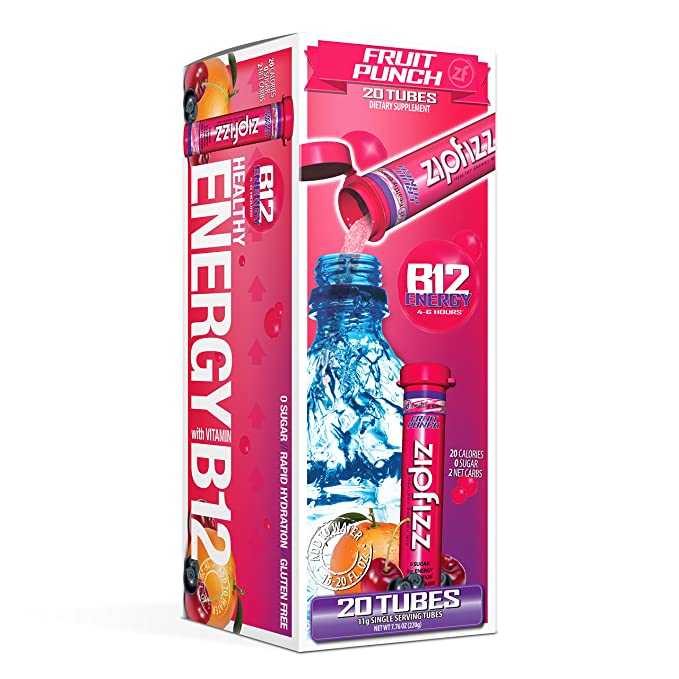 Photo 1 of Zipfizz Healthy Energy Drink Mix, Hydration with B12 and Multi Vitamins, Fruit Punch, 20 Tubes (Pack of 1)
