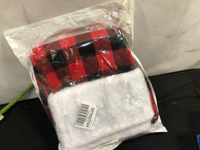 Photo 2 of ANECO 3 Pack Christmas Stockings 18 Inches Black Red Buffalo Plaid Christmas Stockings with Plush Faux Fur Cuff for Holiday Home Decorations
