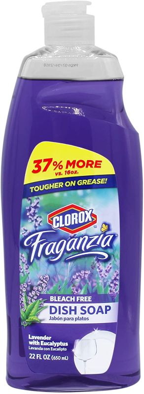 Photo 1 of Clorox Fraganzia Liquid Dishwashing Soap Cuts Through Tough Grease FAST Quick Rinsing Formula Washes Away Germs A Powerful Clean You Can Trust, Lavender Scent, 22 Fl Oz
