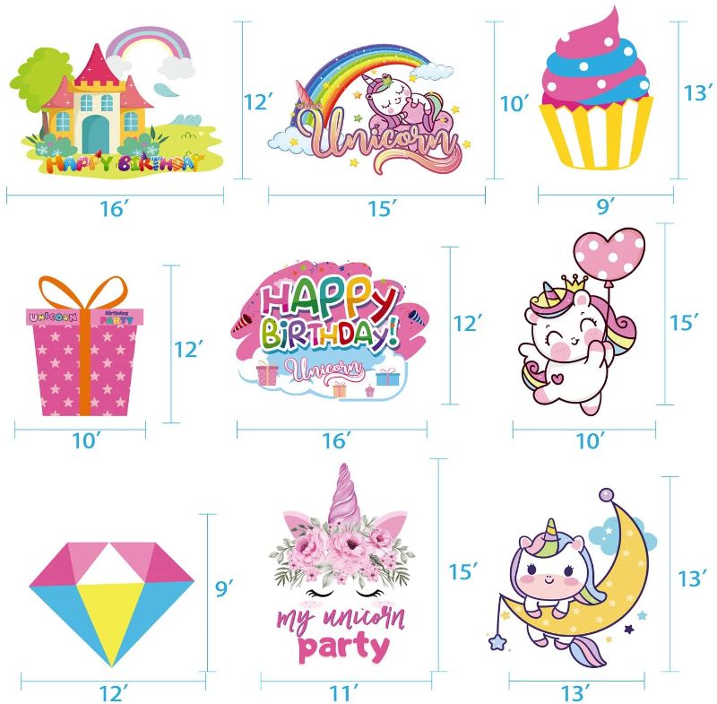 Photo 1 of CiniQy 9PC Birthday Sign Happy Birthday Yard Sign with Stakes Unicorn Lawn Decoration Kids & Adults Unicorn Yard Signs Birthday Party Decorations
