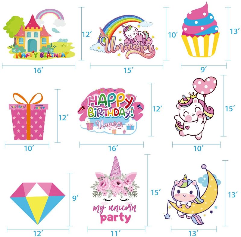 Photo 4 of CiniQy 9PC Birthday Sign Happy Birthday Yard Sign with Stakes Unicorn Lawn Decoration Kids & Adults Unicorn Yard Signs Birthday Party Decorations
