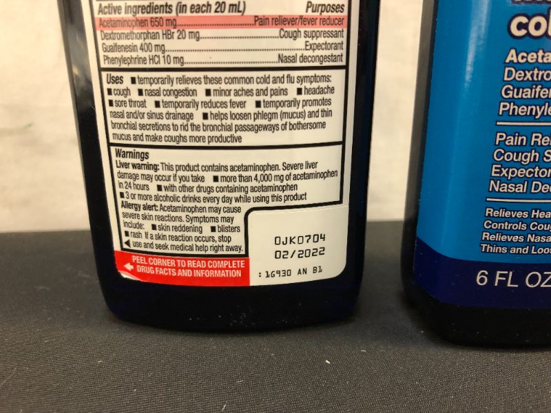 Photo 2 of 2 Pack Amazon Basic Care Mucus Relief Cold, Flu & Sore Throat; Helps Relieve Common Cold and Flu Symptoms, 6 Fluid Ounces  Exp---02-2022
