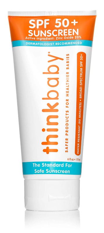 Photo 1 of   Baby Sunscreen Natural Sunblock from Thinkbaby, Safe, Water Resistant Sunscreen - SPF 50+ (6 ounce)
