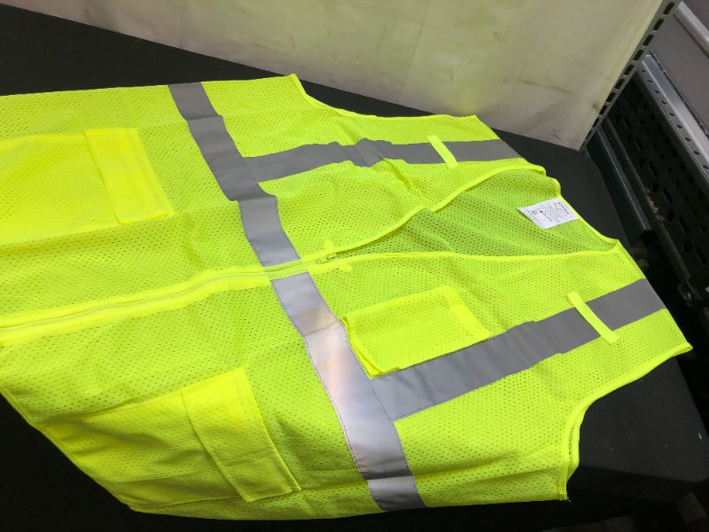 Photo 3 of Ironwear 1284-LZ-RD-7-4XL ANSI Class 2 Polyester Mesh SAFETY Vest with Zipper Rd & 2" Silver Reflective Tape, Lime, 4X-Large
