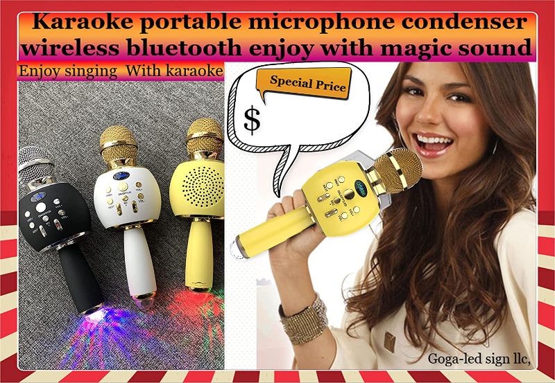 Photo 1 of Karaoke Microphone for Kids Adults, Wireless 4 in 1 Handheld Bluetooth Microphone with LED Lights, Portable Smartphone Speaker Boys Girls Singing Toys for Home KTV Outdoor Christmas Birthday Party