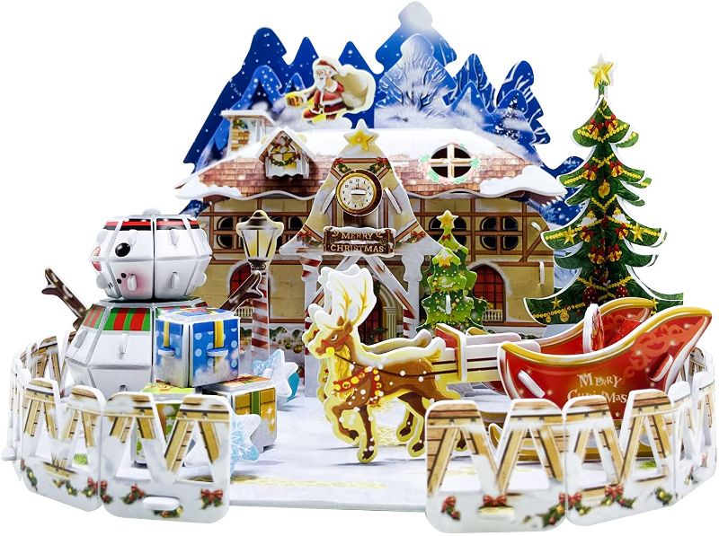 Photo 1 of CREPRO 3D Puzzles for Kids, Christmas 3D Puzzles for Adults Brain Teaser Puzzles Snow Cottage Model Puzzles for Room Holiday Christmas Decor Birthday Gifts