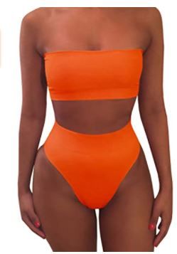 Photo 1 of Misassy Womens Sexy High Waisted Bikini 2 Piece Bandeau Swimsuit Top Cheeky Bottoms Set SIZE SMALL