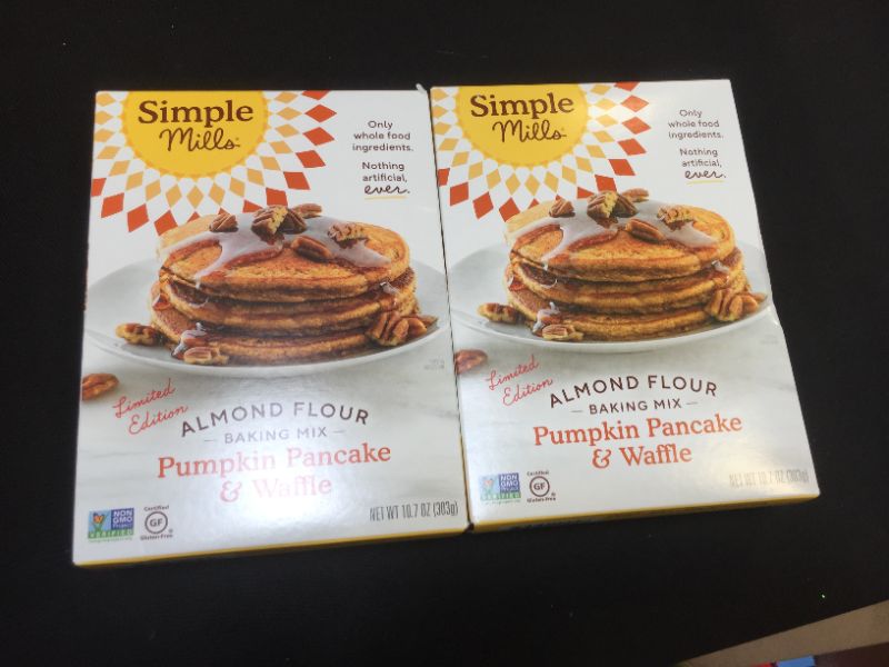 Photo 2 of 2 PACK - Simple Mills Almond Flour Pumpkin Pancake & Waffle Mix, Gluten Free, Good for Breakfast, Nutrient Dense, 10.7oz EXP 08/2021