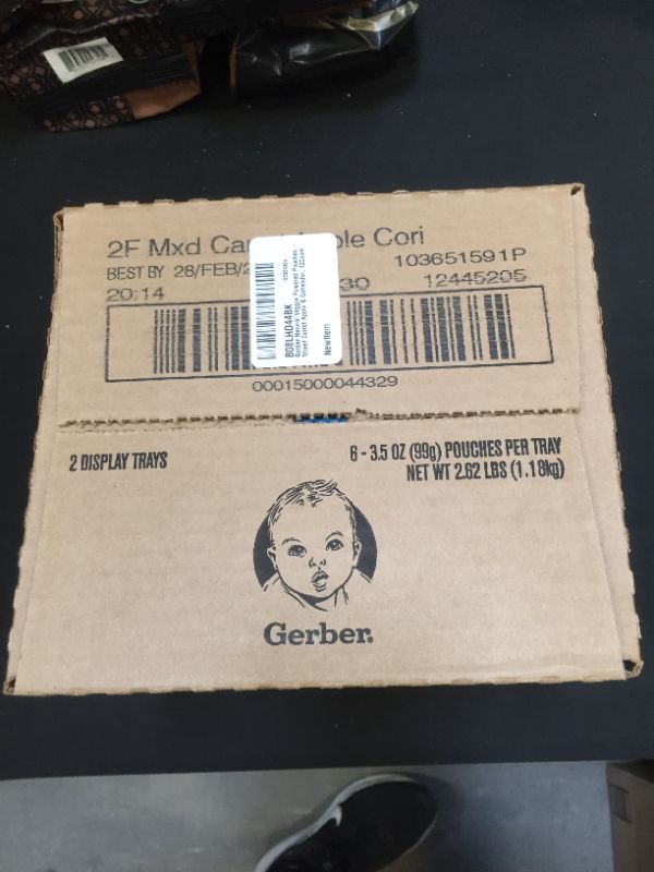Photo 1 of Gerber Baby Food Pouches, 2nd Food for Sitter, Veggie Power, Mixed Carrot Apple Coriander, 3.5 Ounce (Pack of 12)
EXP FEB 2022