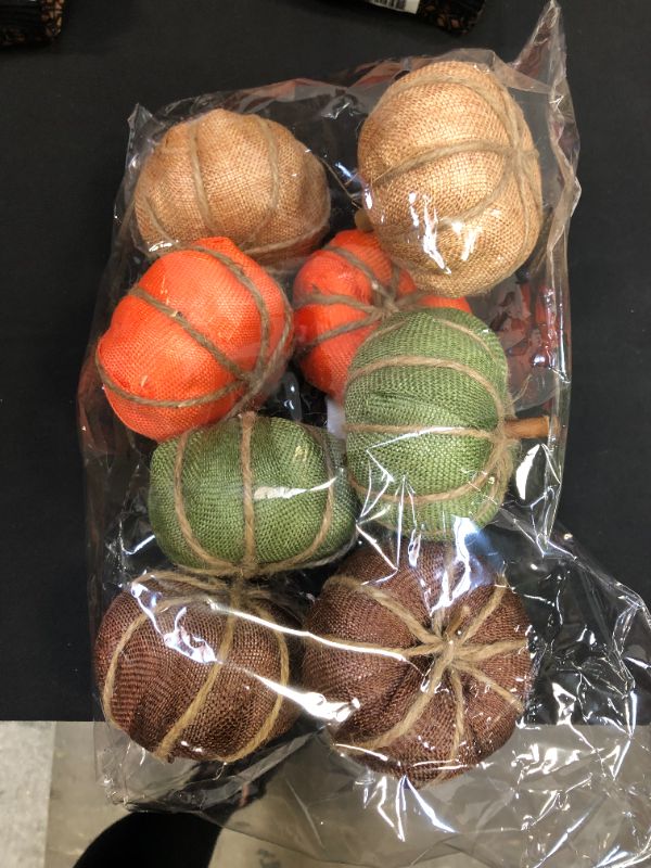 Photo 2 of 4 Inch Fabric Burlap Pumpkins for Decorating - 8PCS Small Plastic Burlap Pumpkins for Rustic Fall Decor, Artificial Foam Pumpkins Perfect for Halloween Thanksgiving Decoration Fall Wedding