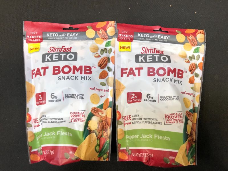 Photo 2 of 2 PACK - SlimFast Keto Fat Bomb Snack Mix, Gouda Garlic & Onion, Keto Snacks for Weight Loss, Low Carb with 6g of Protein, 8 Oz Bag
EXP APRIL 2022