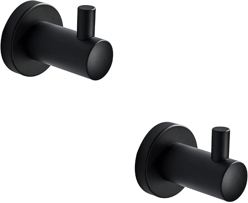 Photo 1 of BGL Towel Hook for Bathroom & Kitchen, Matte Black 2 Pack Robe Hook, 304 Stainless Steel Rust Proof, No Drilling Heavy Duty SUS304 Clothes Hook Wall Mount Simple Round Style
