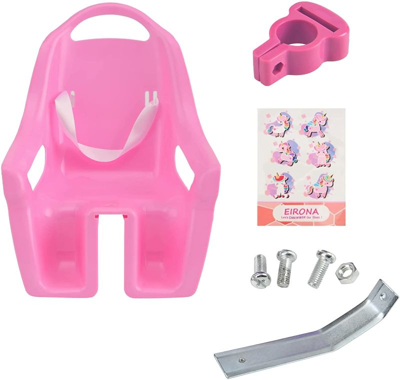 Photo 1 of EIRONA Doll Bike Seat for Girls, Bicycle Doll Chair for 12 14 16 18 20 Inch Bike, American Girl Kids Children Bike Accessories for Doll, Pink