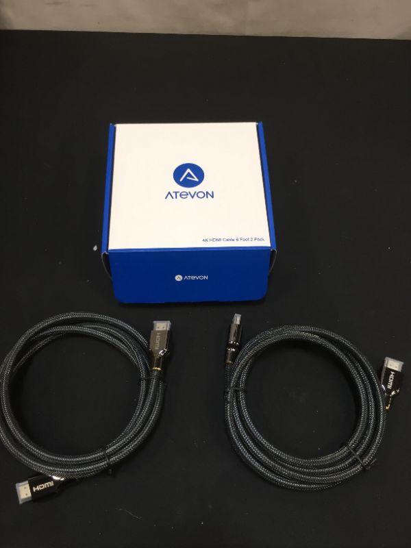 Photo 1 of 4K HDMI Cable 6ft (2-Pack) - Atevon High Speed 18Gbps HDMI 2.0 Cable - HDCP 2.2-4K HDR, 3D, 2160P, 1080P, Ethernet - 28AWG Braided HDMI Cord - Audio Return Compatible with TV, PC, Blu-ray Player