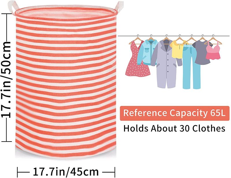 Photo 1 of 19.75" (about 50.0 cm) Freestanding Laundry Basket, Foldable Dirty Basket, Large Laundry Basket with Handles, Suitable for Bedroom, Bathroom, Dorm, Farmhouse, Toy Basket (Red Stripe)
